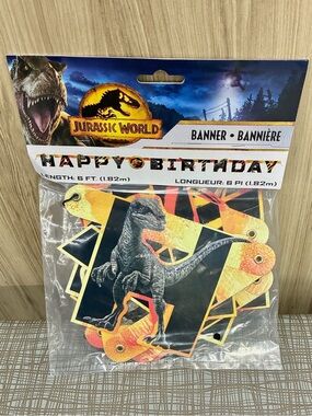 🍭$5🍭 NEW JURASSIC WORLD Banner Happy Birthday 1ct Orange Black Gray